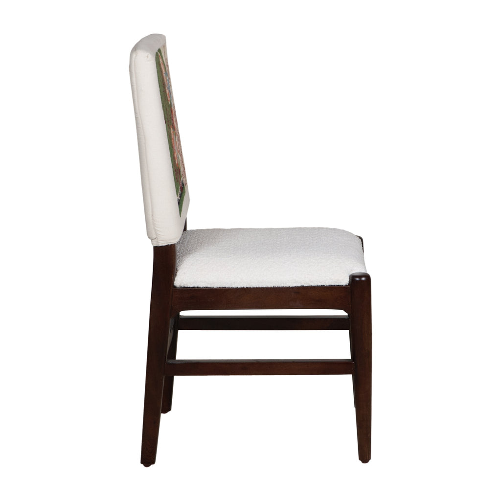 Graphic Face Acacia Wood Bouclé Dining Chair by Studio Vastu