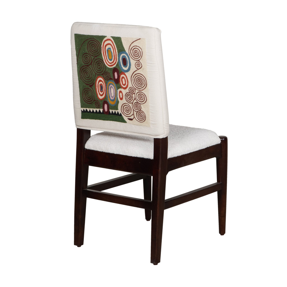 Graphic Face Acacia Wood Bouclé Dining Chair by Studio Vastu