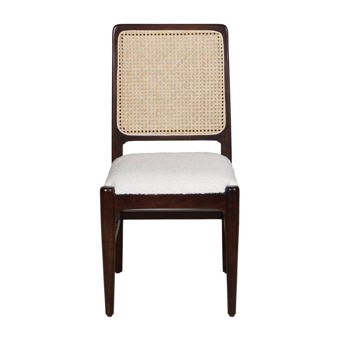 Graphic Face Acacia Wood Bouclé Dining Chair by Studio Vastu