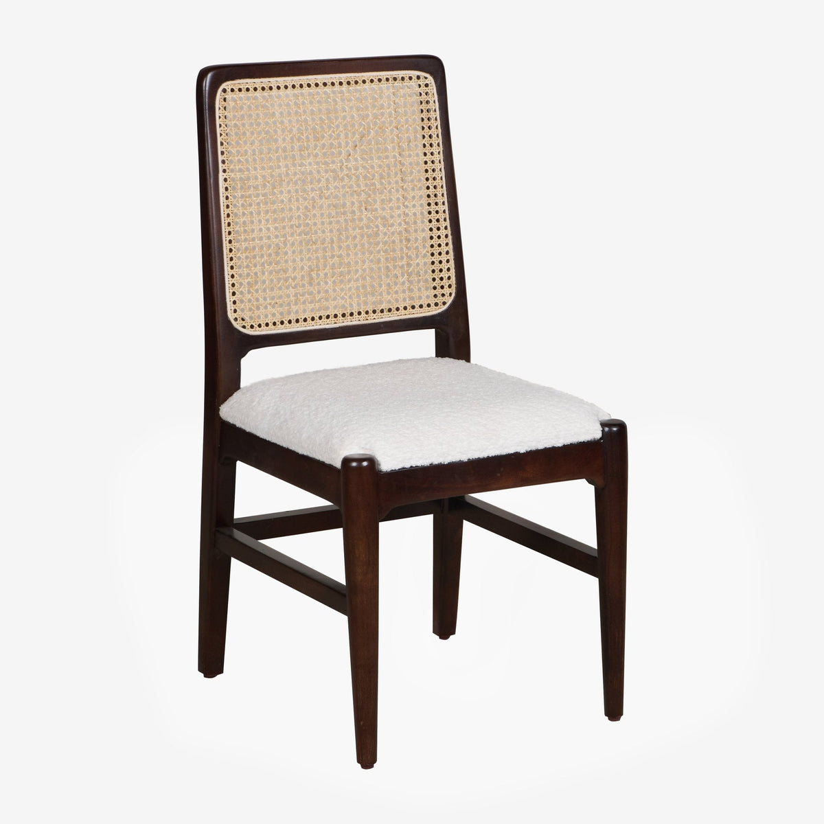 Graphic Face Acacia Wood Bouclé Dining Chair by Studio Vastu