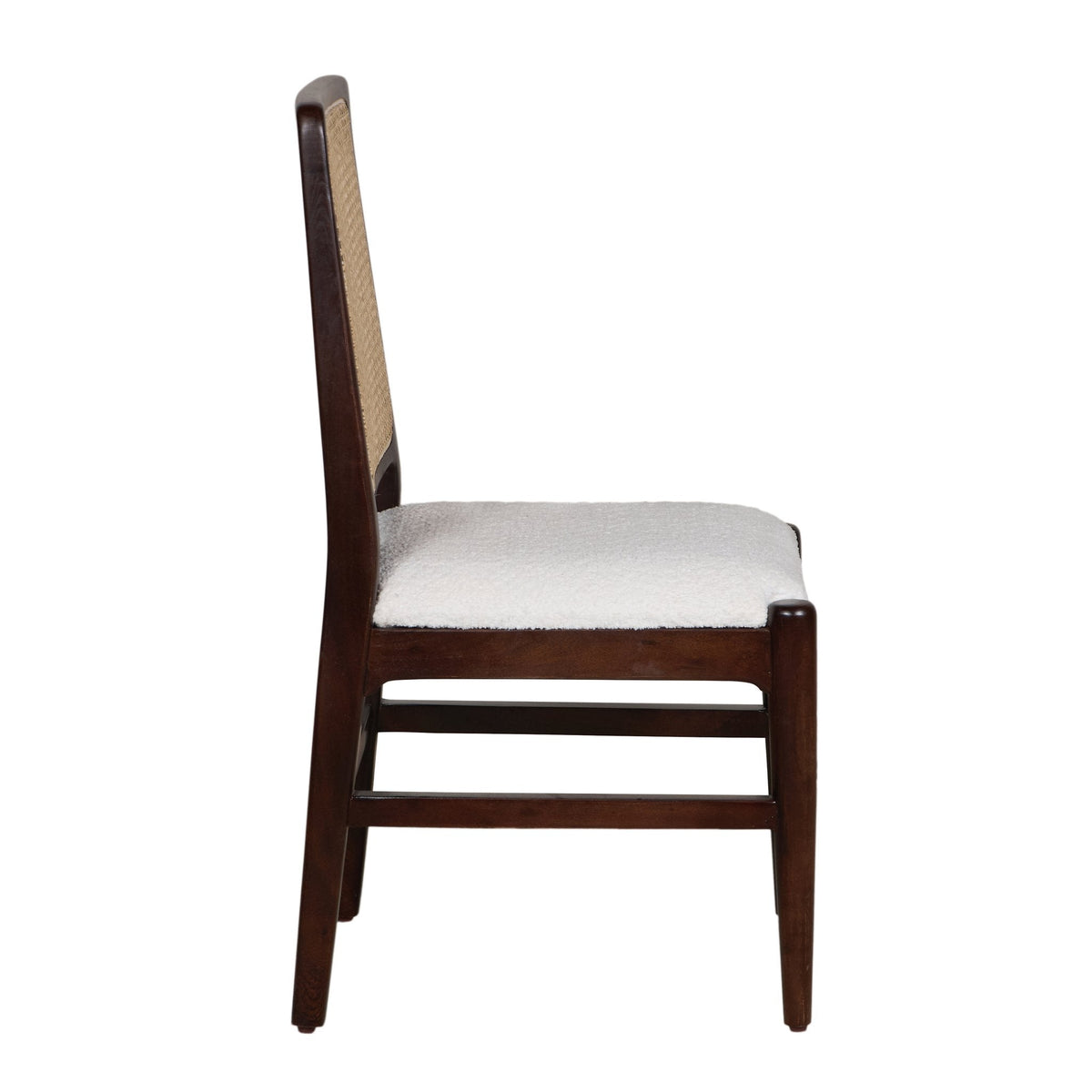 Graphic Face Acacia Wood Bouclé Dining Chair by Studio Vastu