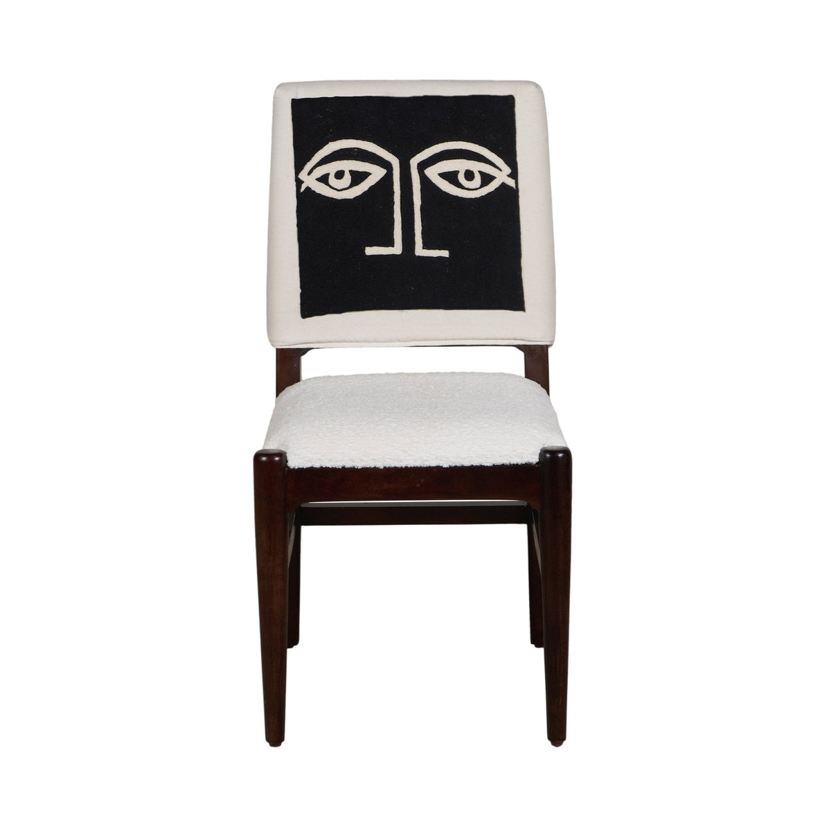 Graphic Face Acacia Wood Bouclé Dining Chair by Studio Vastu