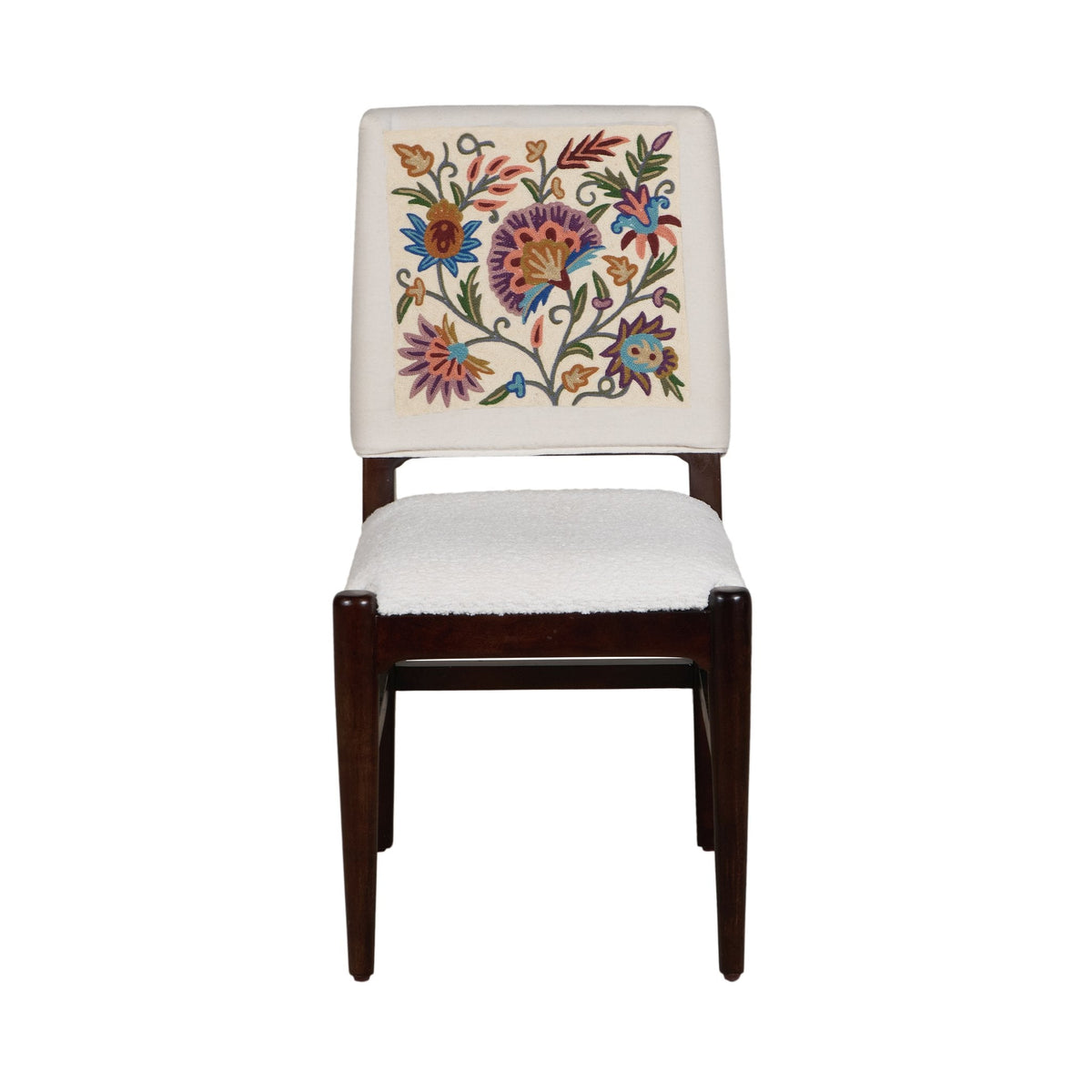 Graphic Face Acacia Wood Bouclé Dining Chair by Studio Vastu