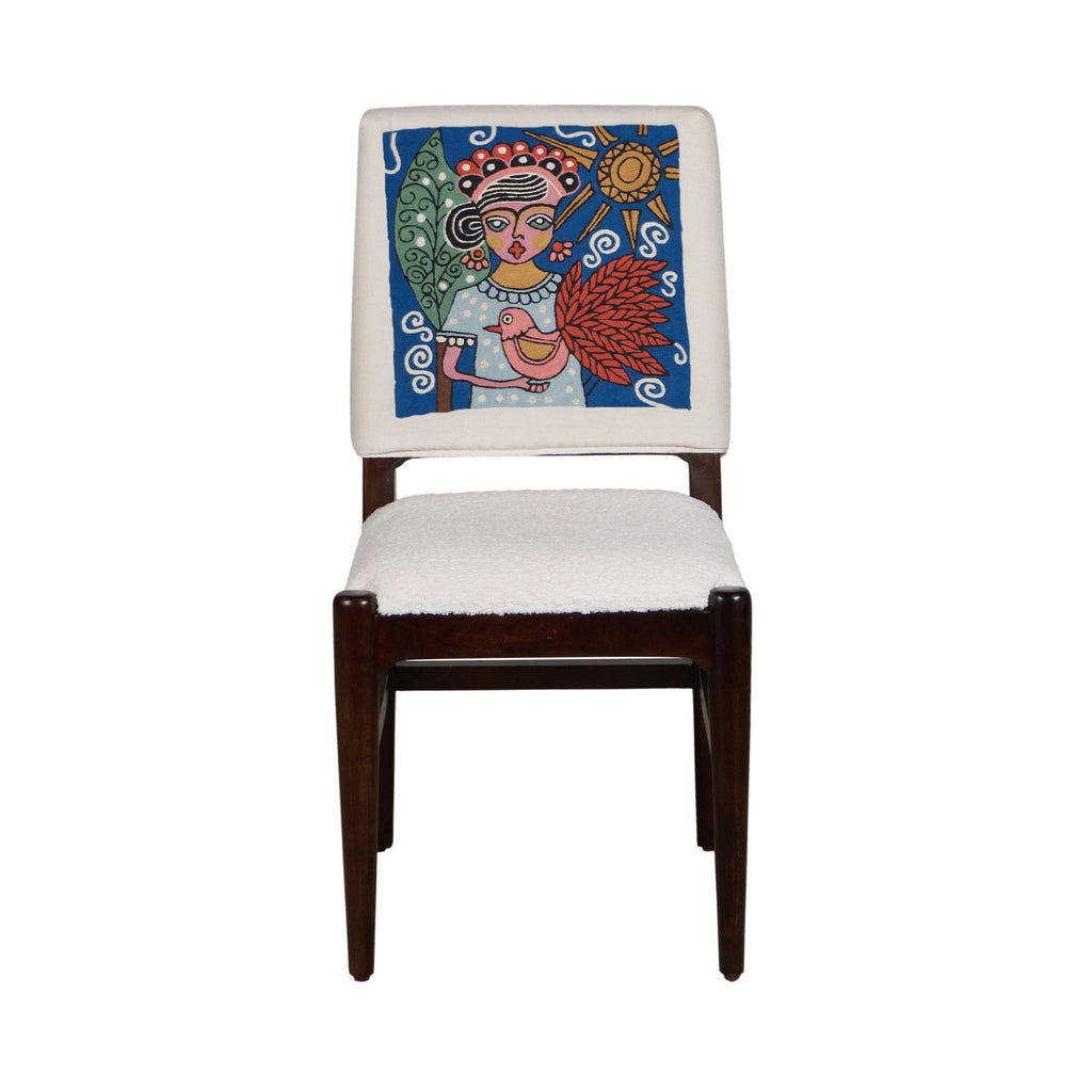 Graphic Face Acacia Wood Bouclé Dining Chair by Studio Vastu