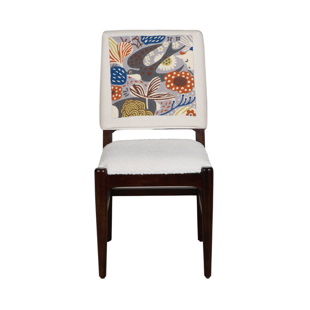 Graphic Face Acacia Wood Bouclé Dining Chair by Studio Vastu