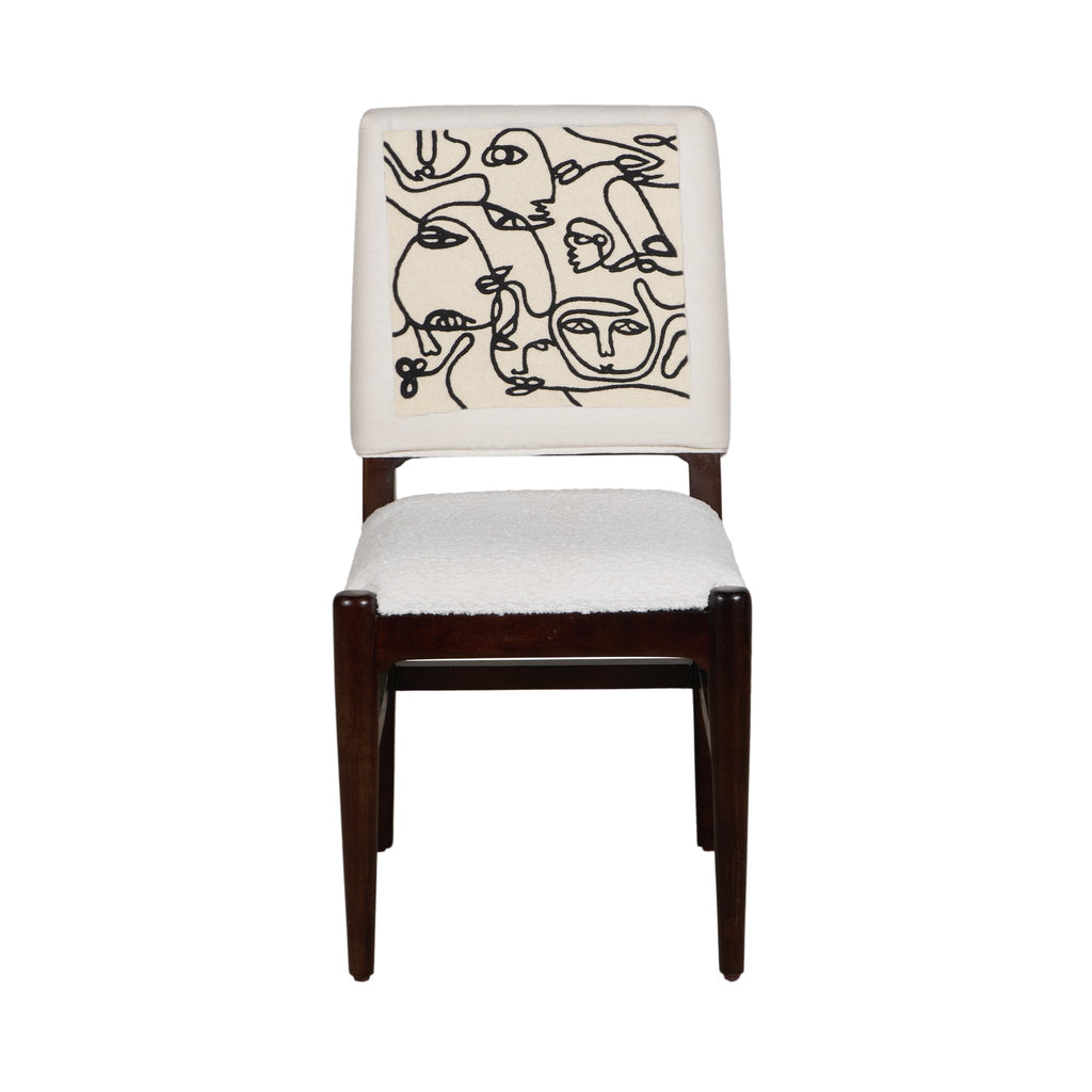 Graphic Face Acacia Wood Bouclé Dining Chair by Studio Vastu