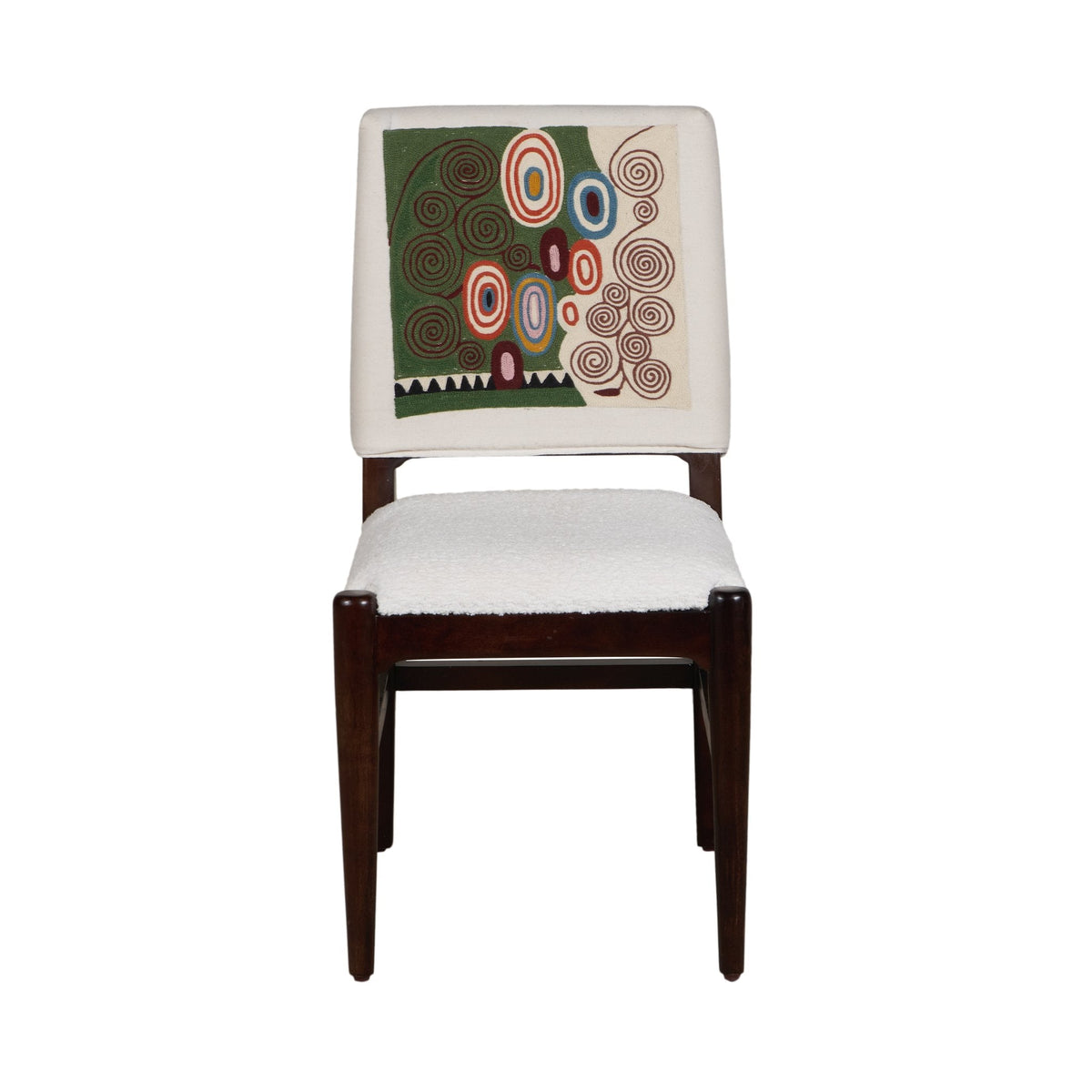 Graphic Face Acacia Wood Bouclé Dining Chair by Studio Vastu