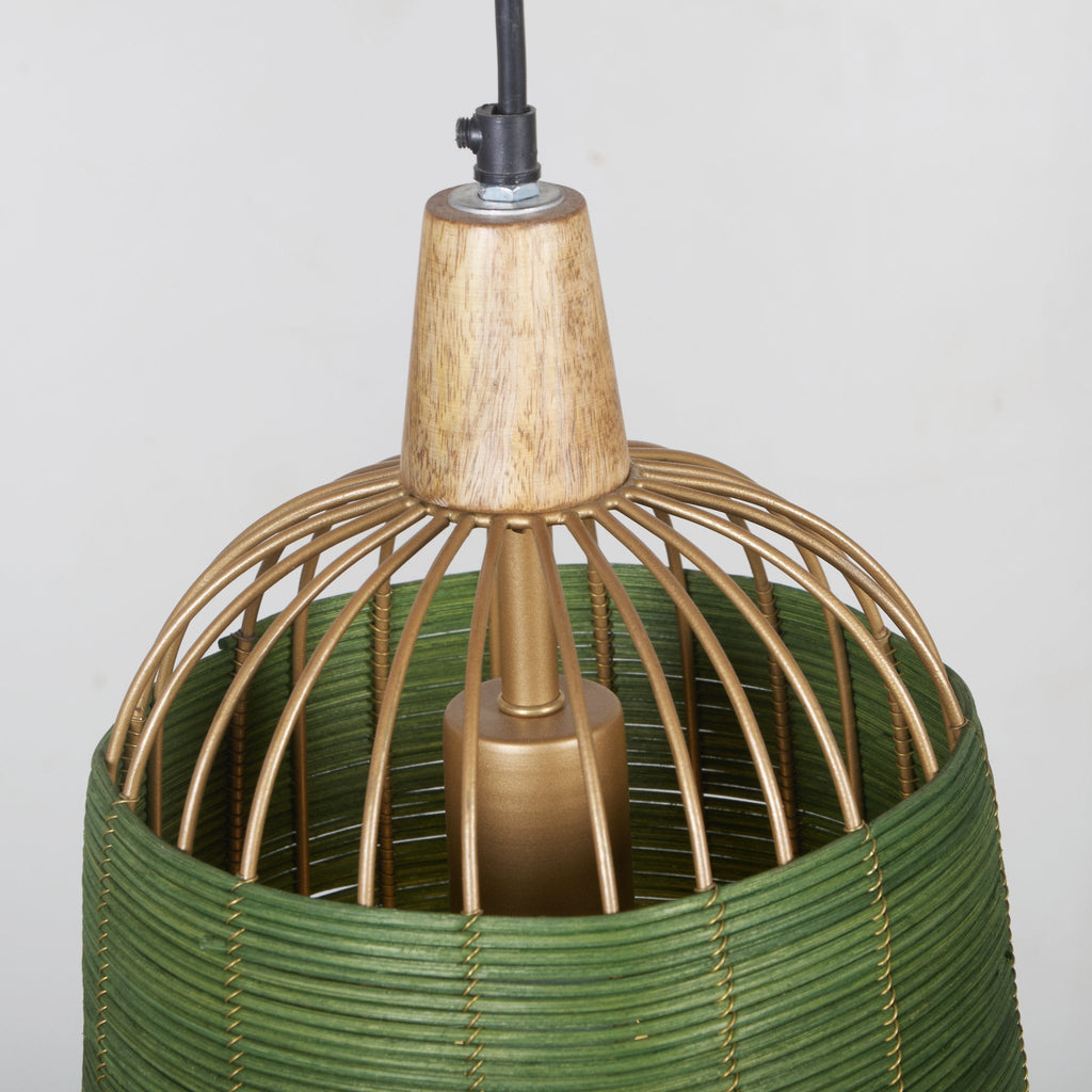 Green Cane & Mango Wood Cage Pendant Light by Studio Vastu