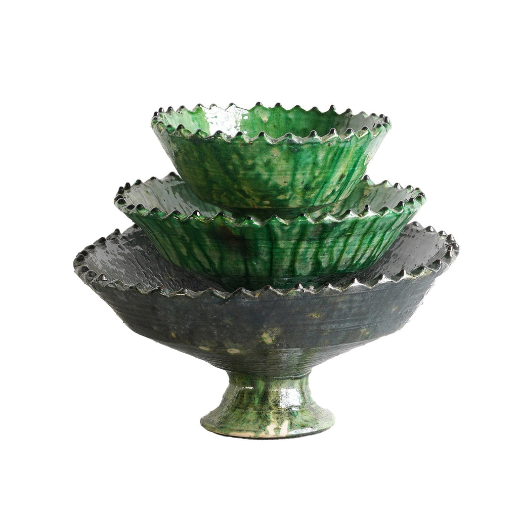 Green Tamegroute Pedestal Compote Bowl by Studio Vastu