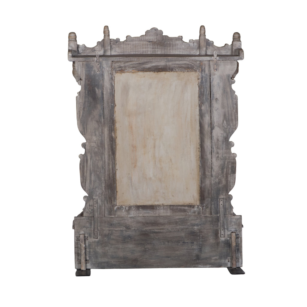 Grey Carved Wood Jharokha Mirror by Studio Vastu