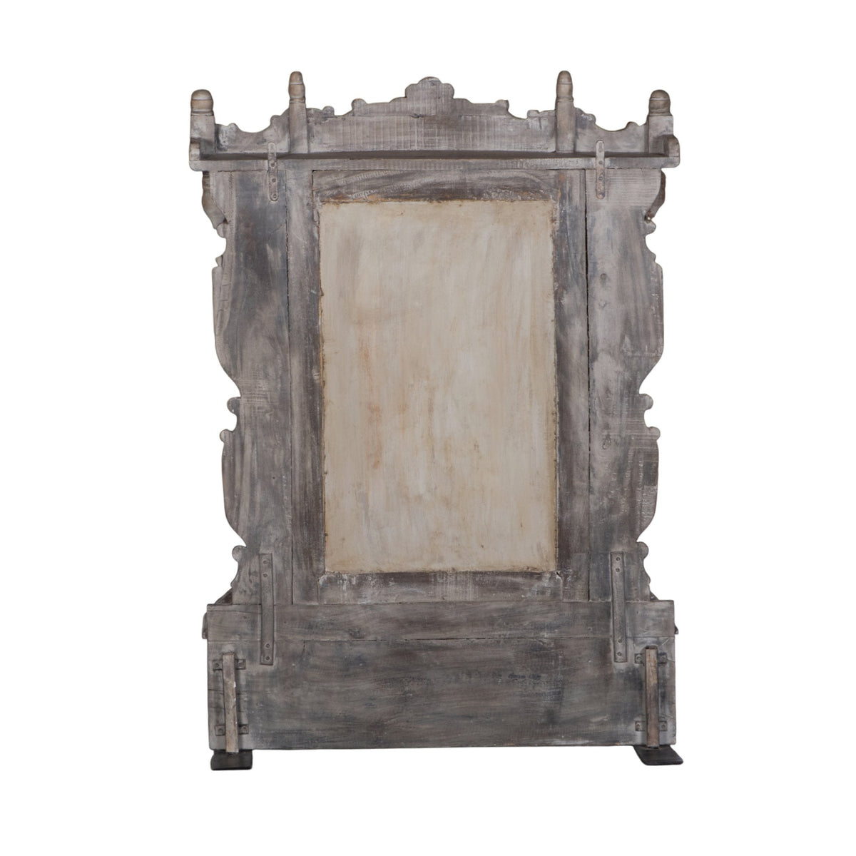 Grey Carved Wood Jharokha Mirror by Studio Vastu