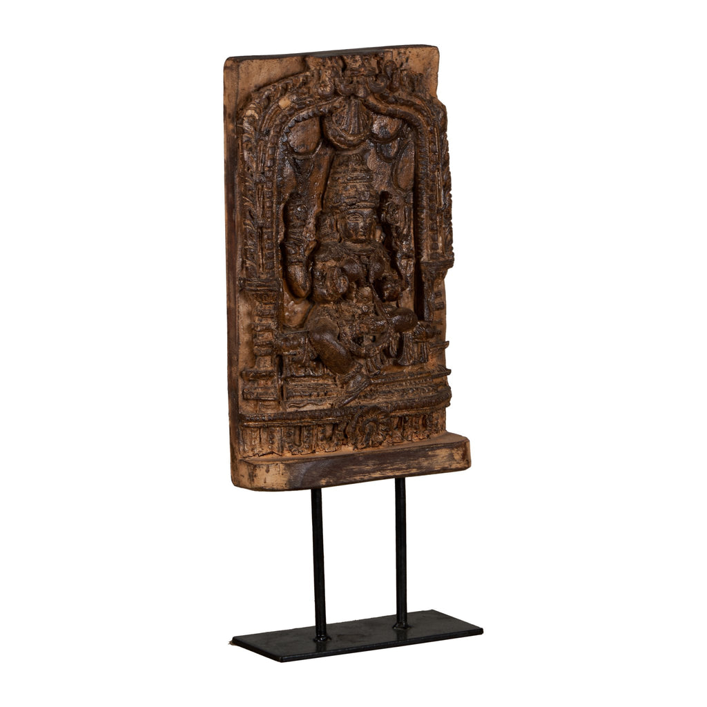 Hand-Carved Laxmi Wood Relief Panel by Studio Vastu
