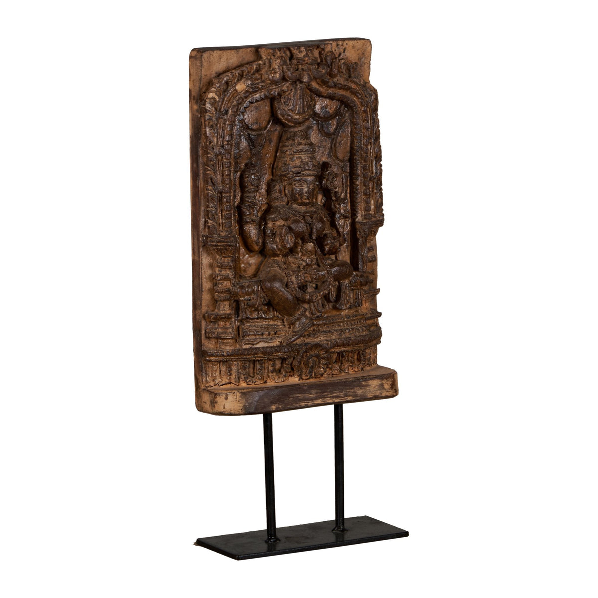 Hand-Carved Laxmi Wood Relief Panel by Studio Vastu
