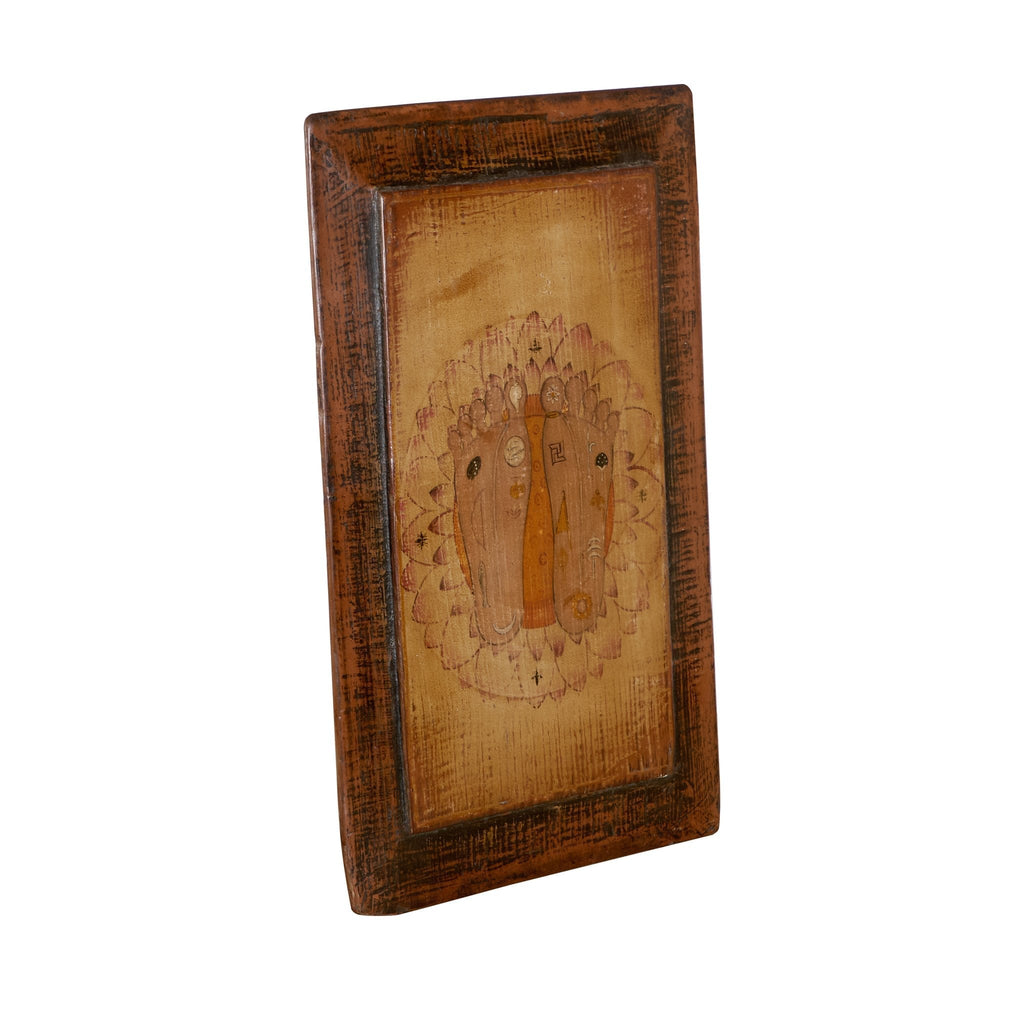 Hand-Painted Charan Paduka Wooden Wall Panel by Studio Vastu
