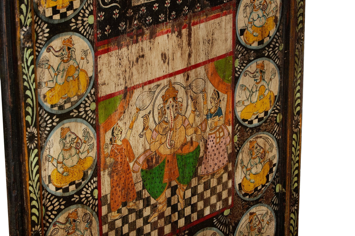 Hand-Painted Ganesha Haveli Wooden Door Panel by Studio Vastu