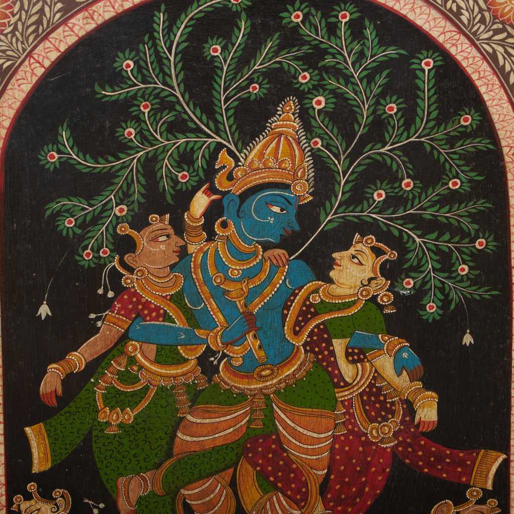 Hand-Painted Krishna and Gopis Wall Panel by Studio Vastu