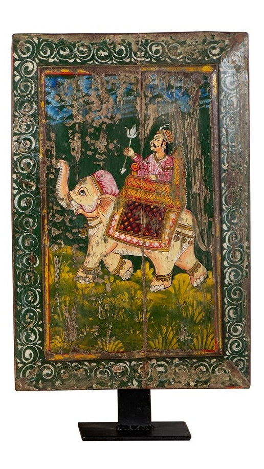 Hand-Painted Royal Elephant Wooden Panel by Studio Vastu