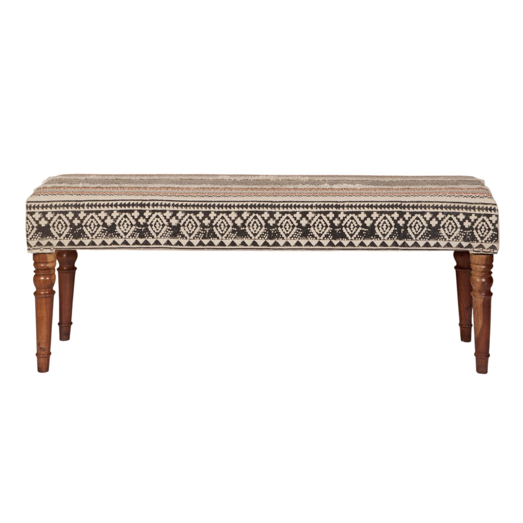 Handwoven Dhurrie Turned Wood Bench by Studio Vastu