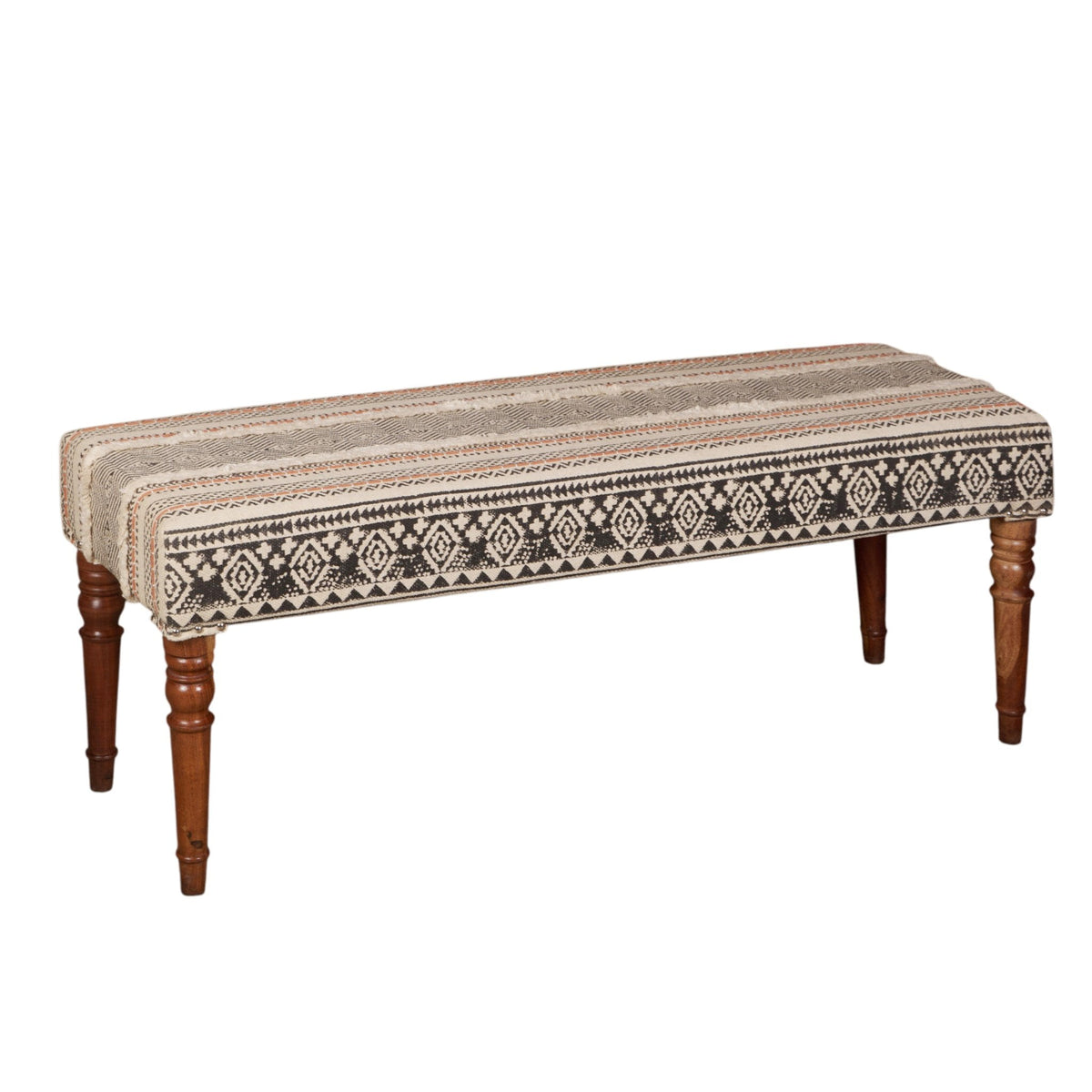 Handwoven Dhurrie Turned Wood Bench by Studio Vastu