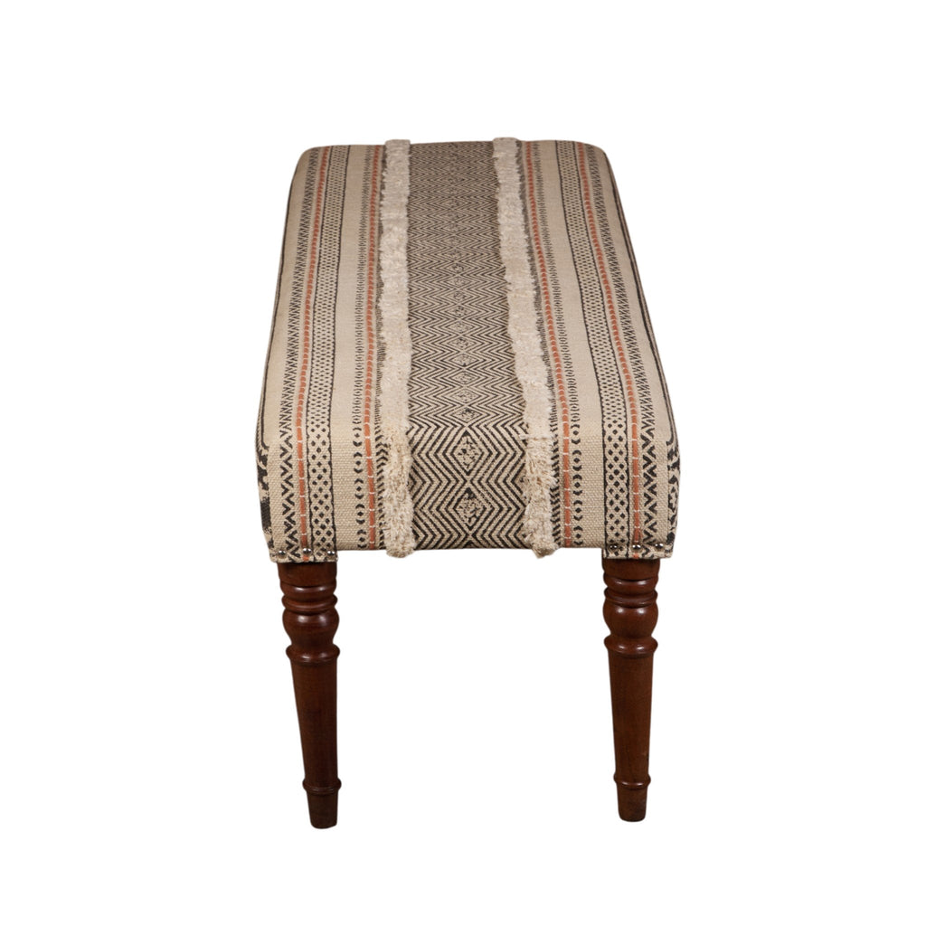 Handwoven Dhurrie Turned Wood Bench by Studio Vastu