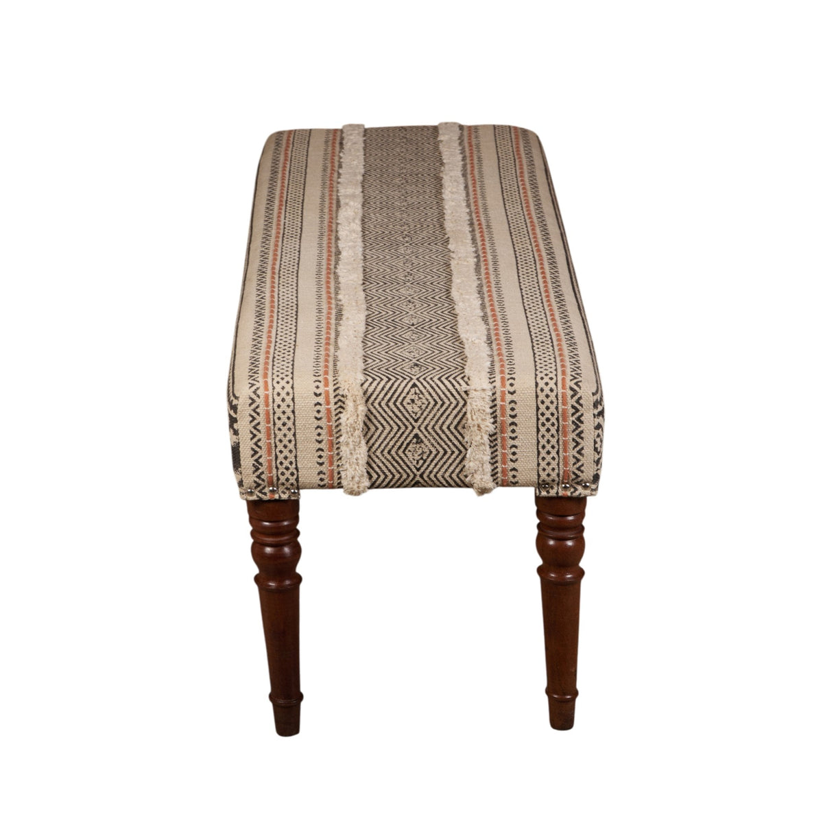 Handwoven Dhurrie Turned Wood Bench by Studio Vastu