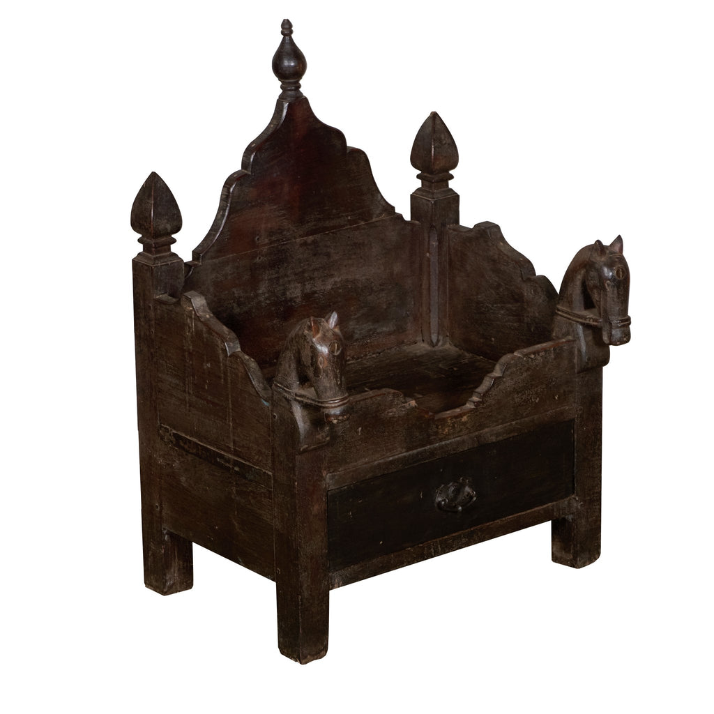 Horse-Motif Wood Singhasan Throne by Studio Vastu