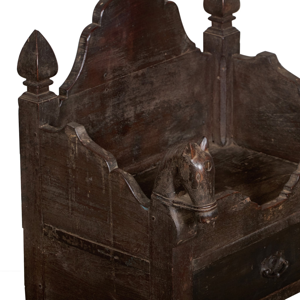 Horse-Motif Wood Singhasan Throne by Studio Vastu