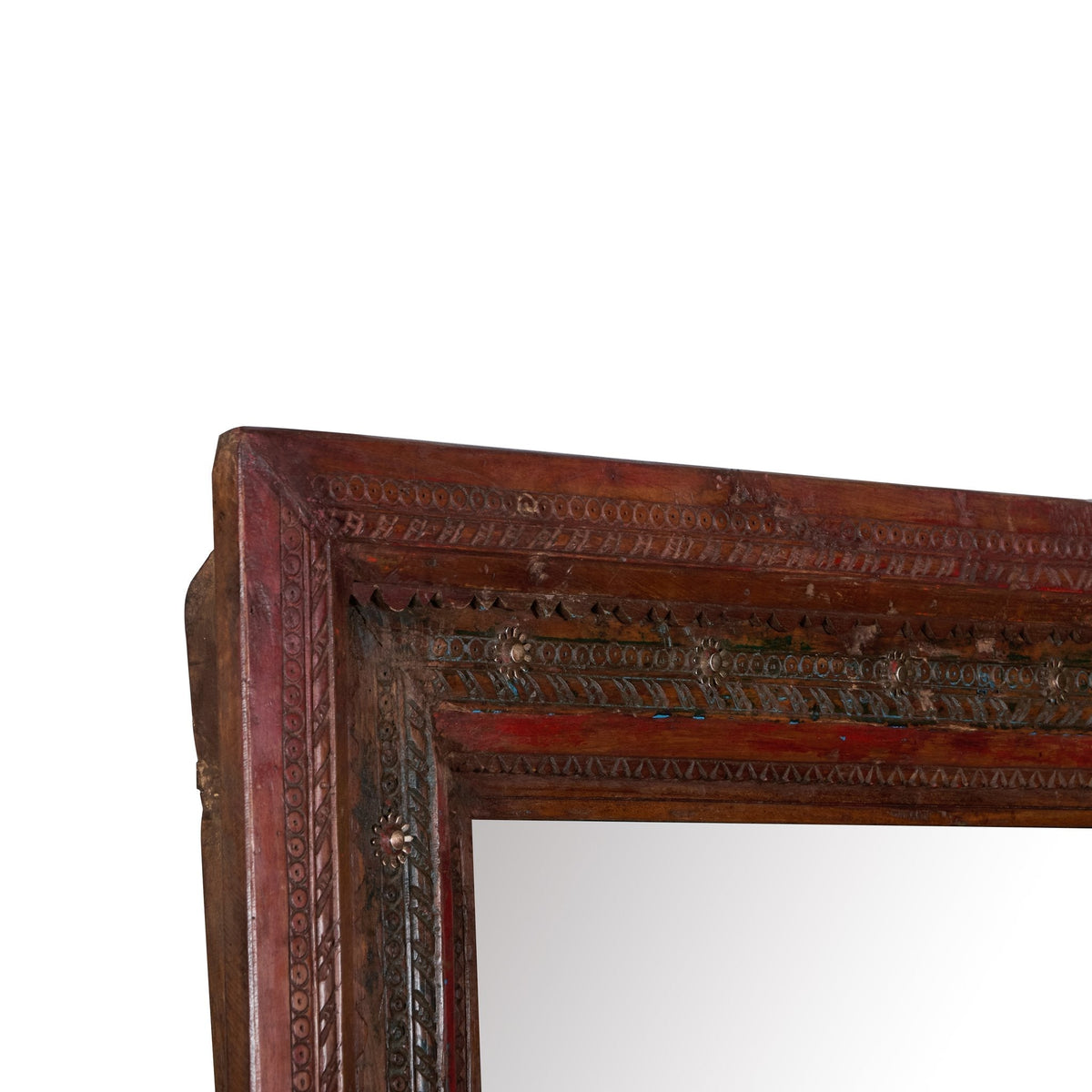 Iron-Studded Carved Wood Floor Mirror by Studio Vastu