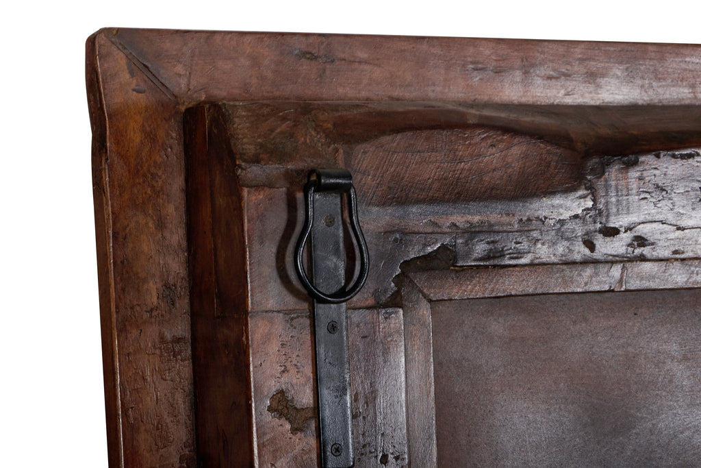 Iron-Studded Carved Wood Floor Mirror by Studio Vastu