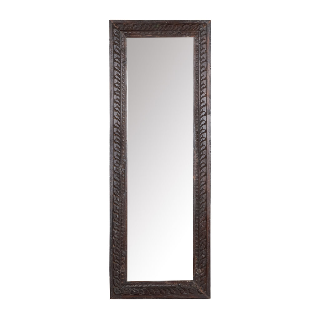 Leaf Motif Carved Wood Mirror by Studio Vastu