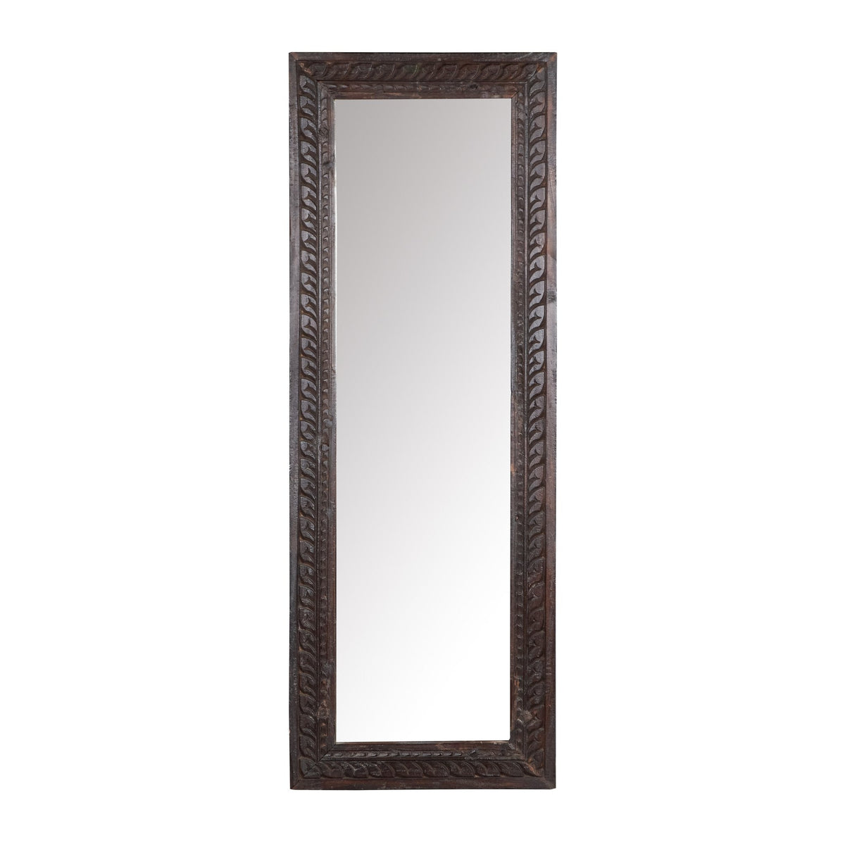 Leaf Motif Carved Wood Mirror by Studio Vastu