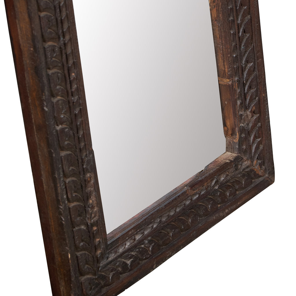 Leaf Motif Carved Wood Mirror by Studio Vastu