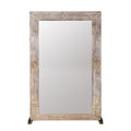 Medallion Carved Whitewashed Wood Floor Mirror by Studio Vastu