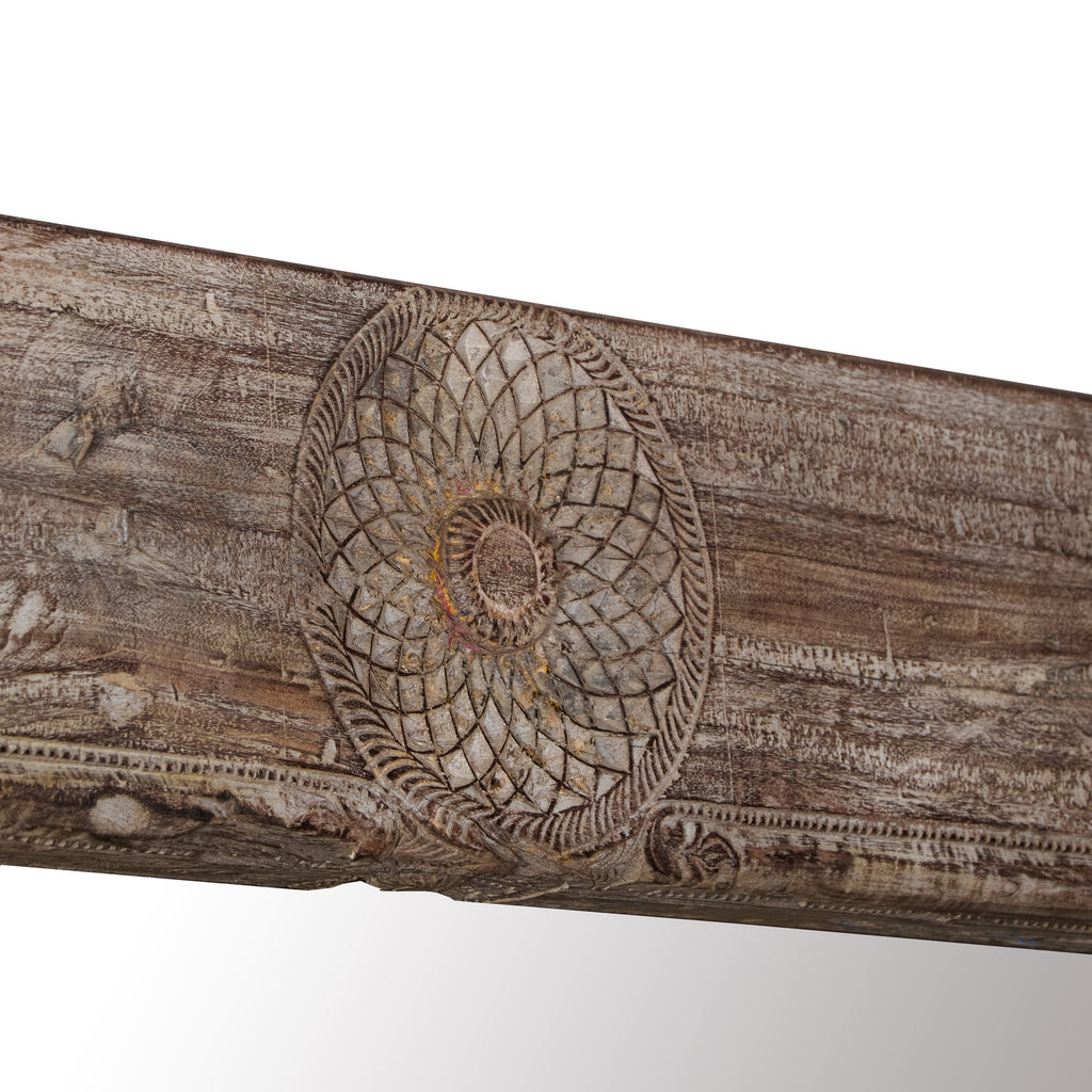 Medallion Carved Whitewashed Wood Floor Mirror by Studio Vastu