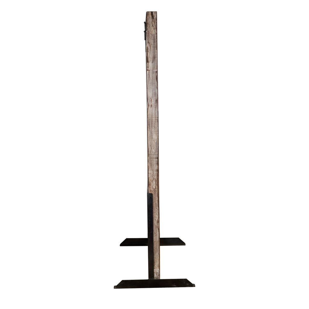 Medallion Carved Whitewashed Wood Floor Mirror by Studio Vastu