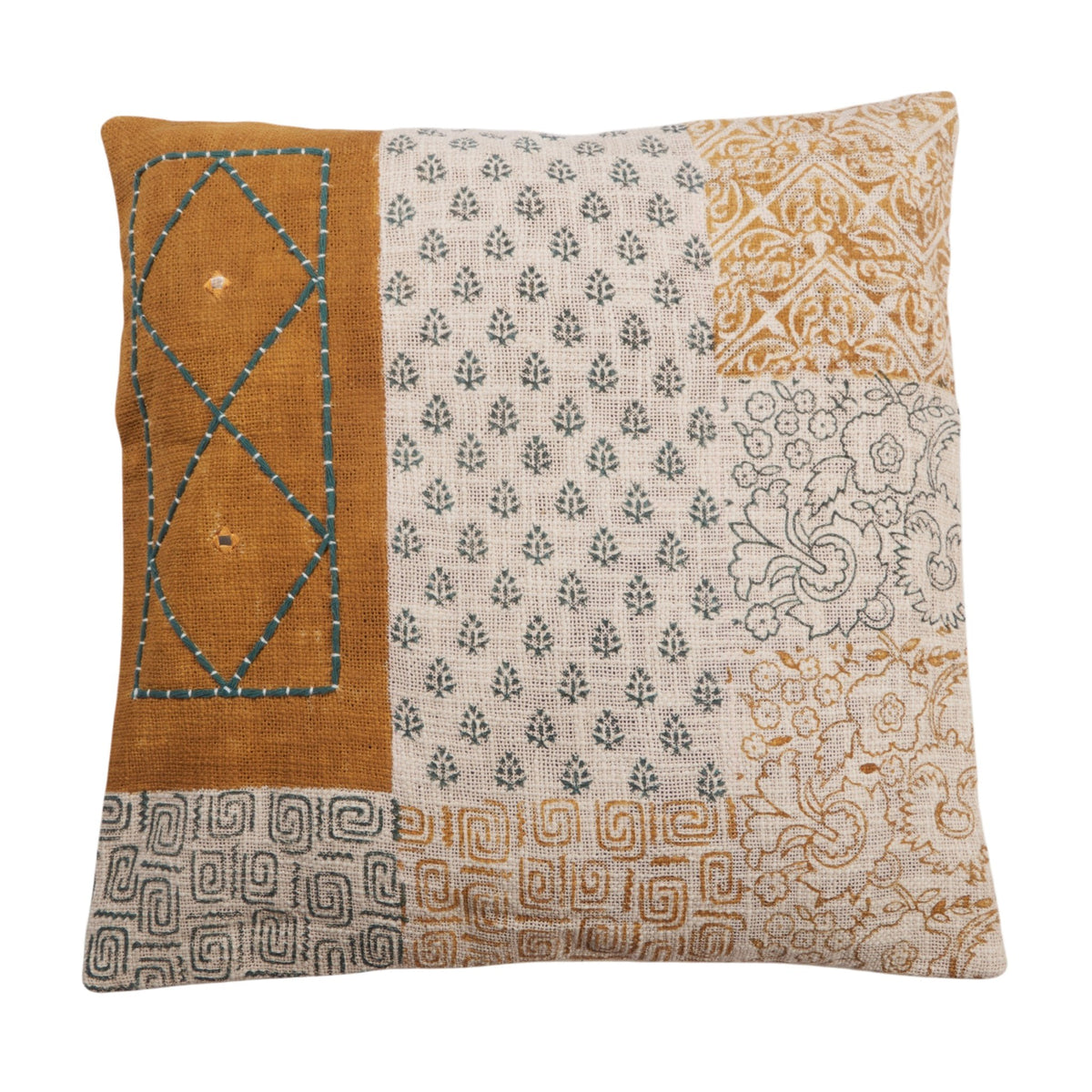 Mustard and Cream Block Print Cotton Pillowcase by Studio Vastu
