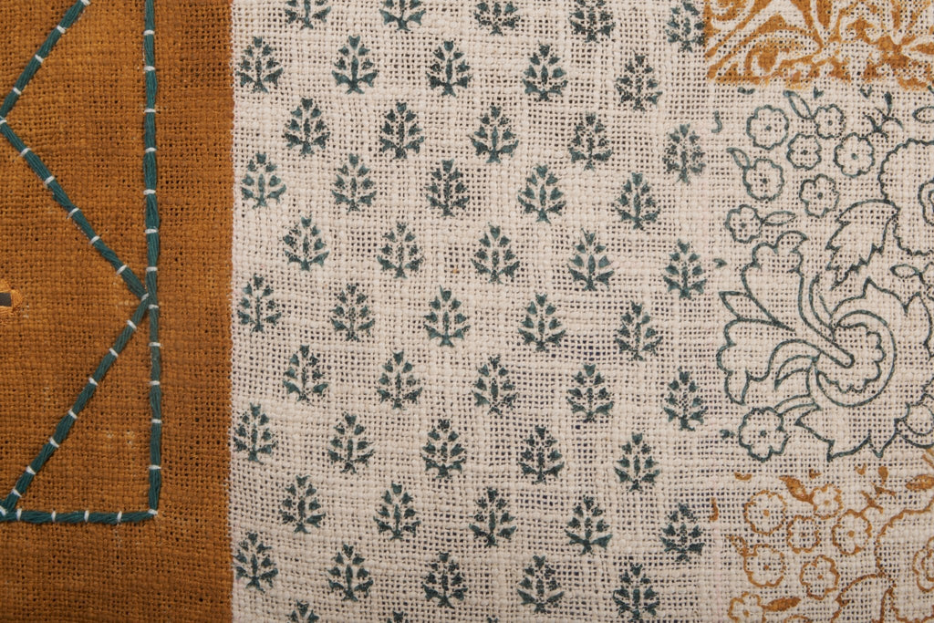 Mustard and Cream Block Print Cotton Pillowcase by Studio Vastu