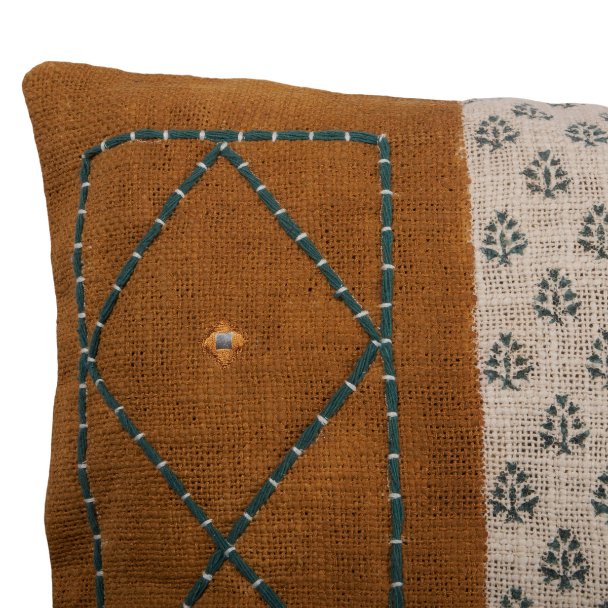 Mustard and Cream Block Print Cotton Pillowcase by Studio Vastu