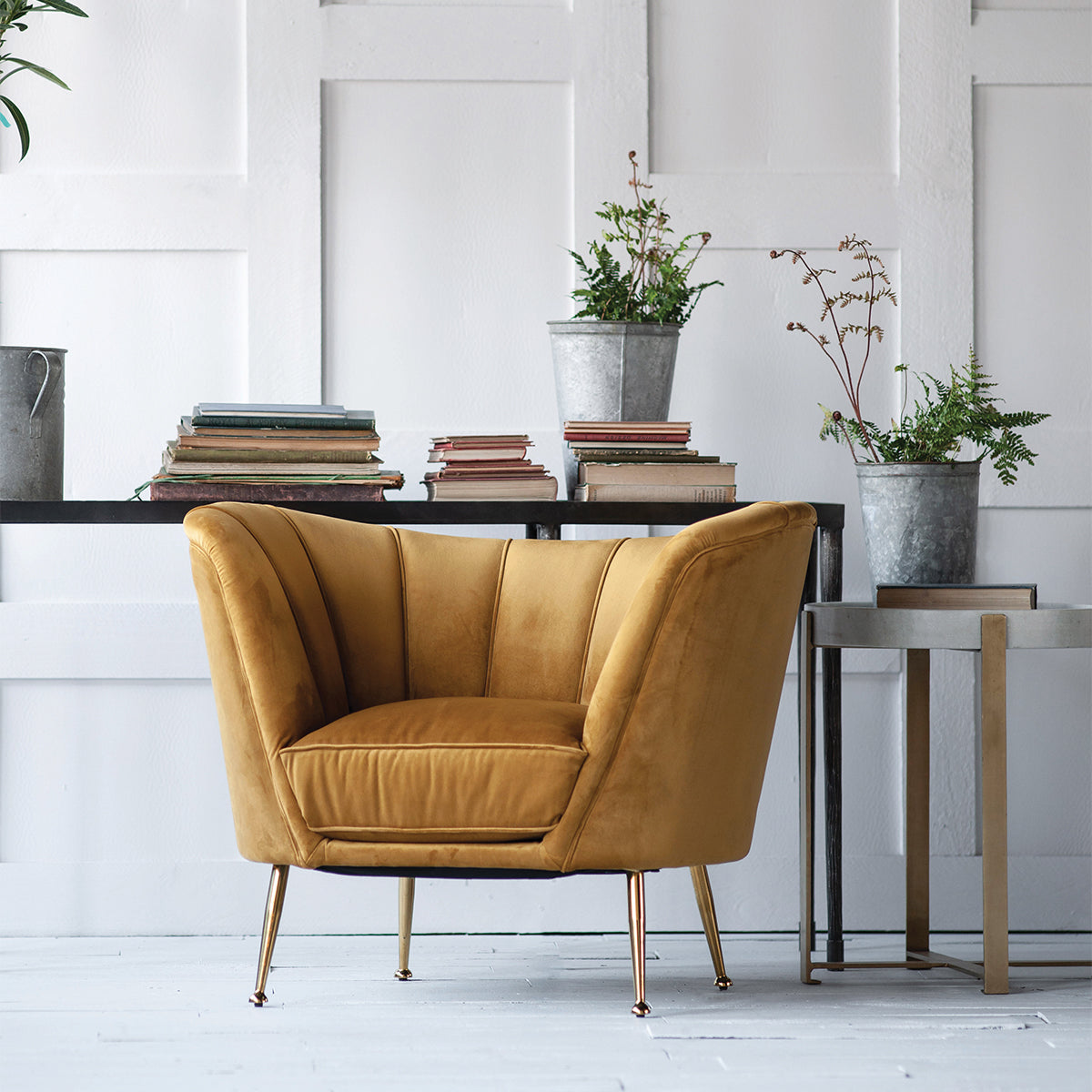 Mustard Velvet Channel-Tufted Conrad Tub Chair by Studio Vastu