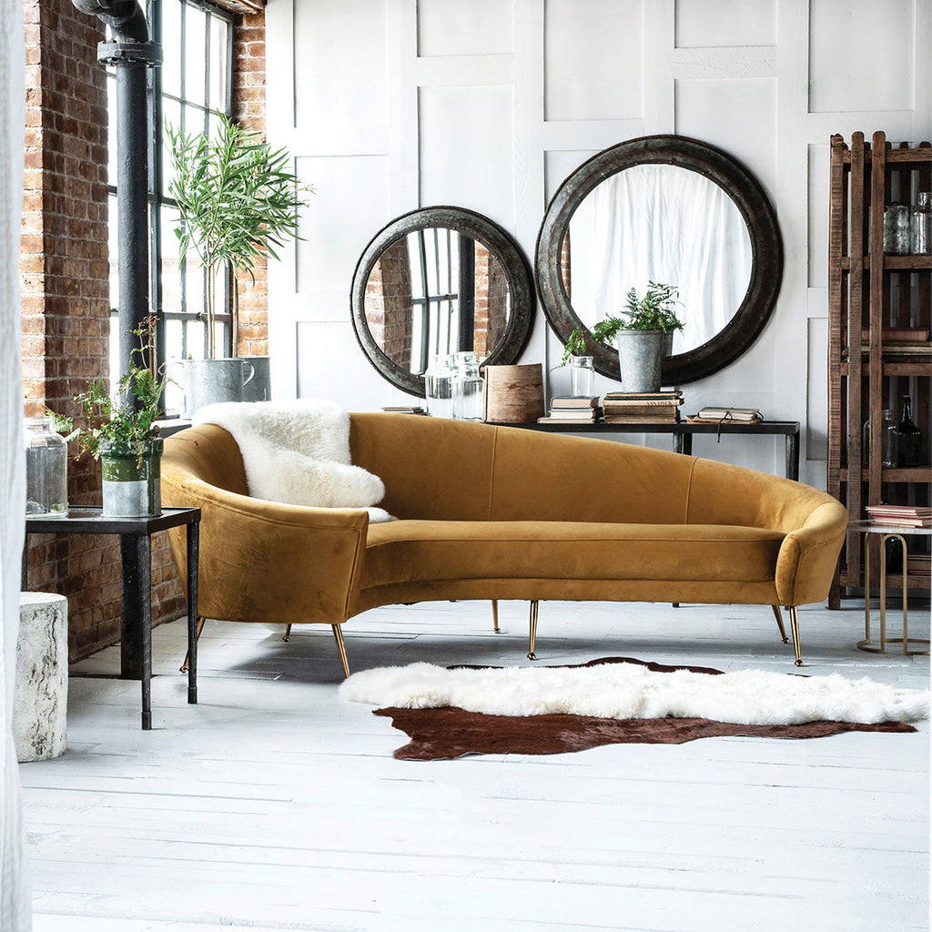 Mustard Yellow Velvet Conrad Lounge Sofa by Studio Vastu