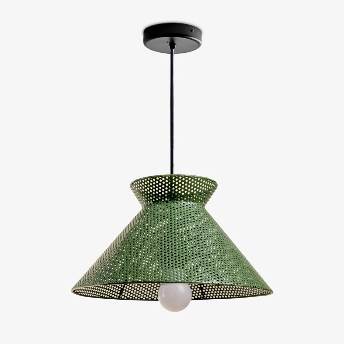 Olive Green Perforated Steel Pendant Light by Studio Vastu
