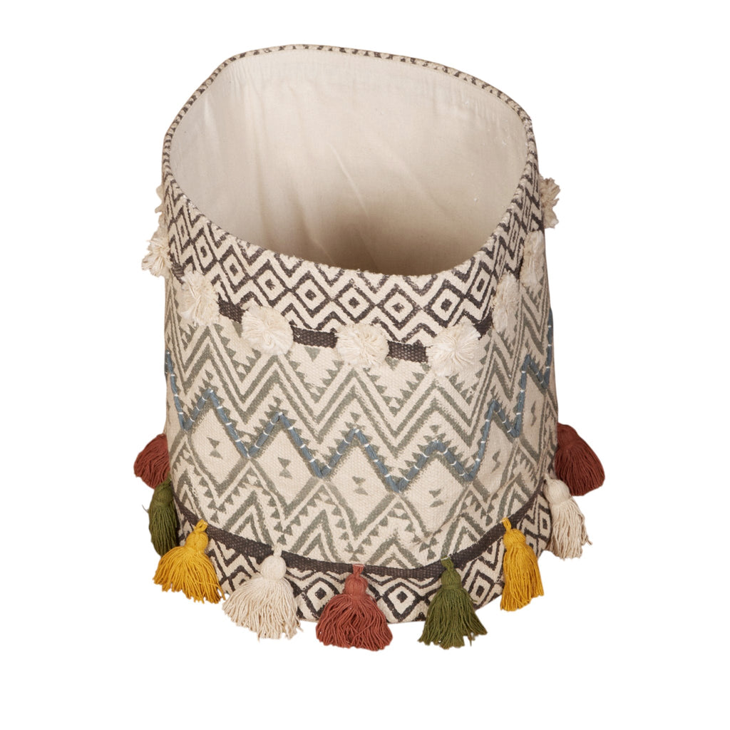 Patterned Cotton Tassel Basket by Studio Vastu
