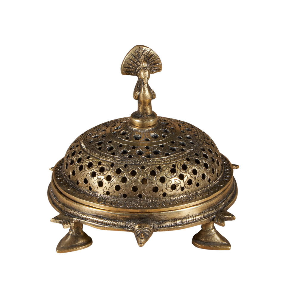 Peacock Motif Brass Incense Burner by Studio Vastu
