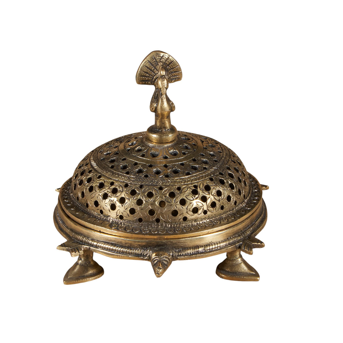 Peacock Motif Brass Incense Burner by Studio Vastu