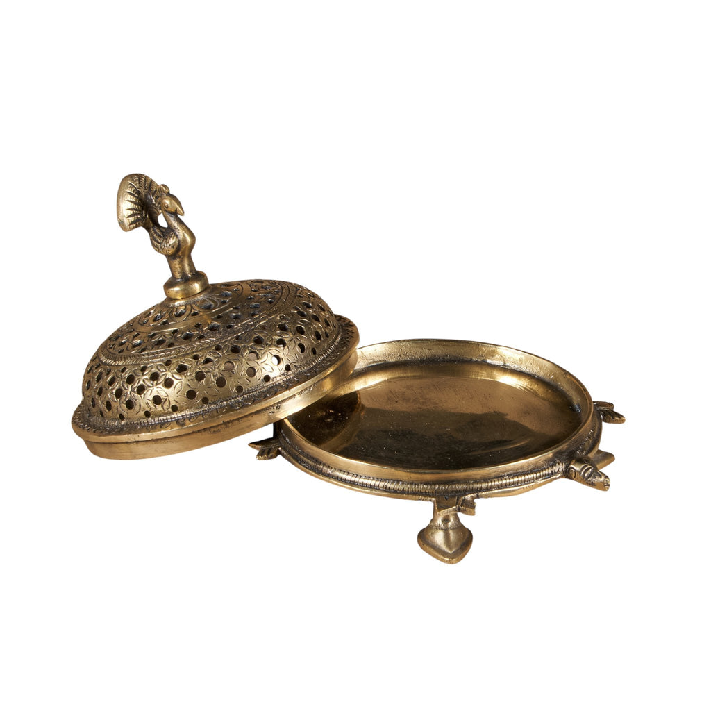 Peacock Motif Brass Incense Burner by Studio Vastu
