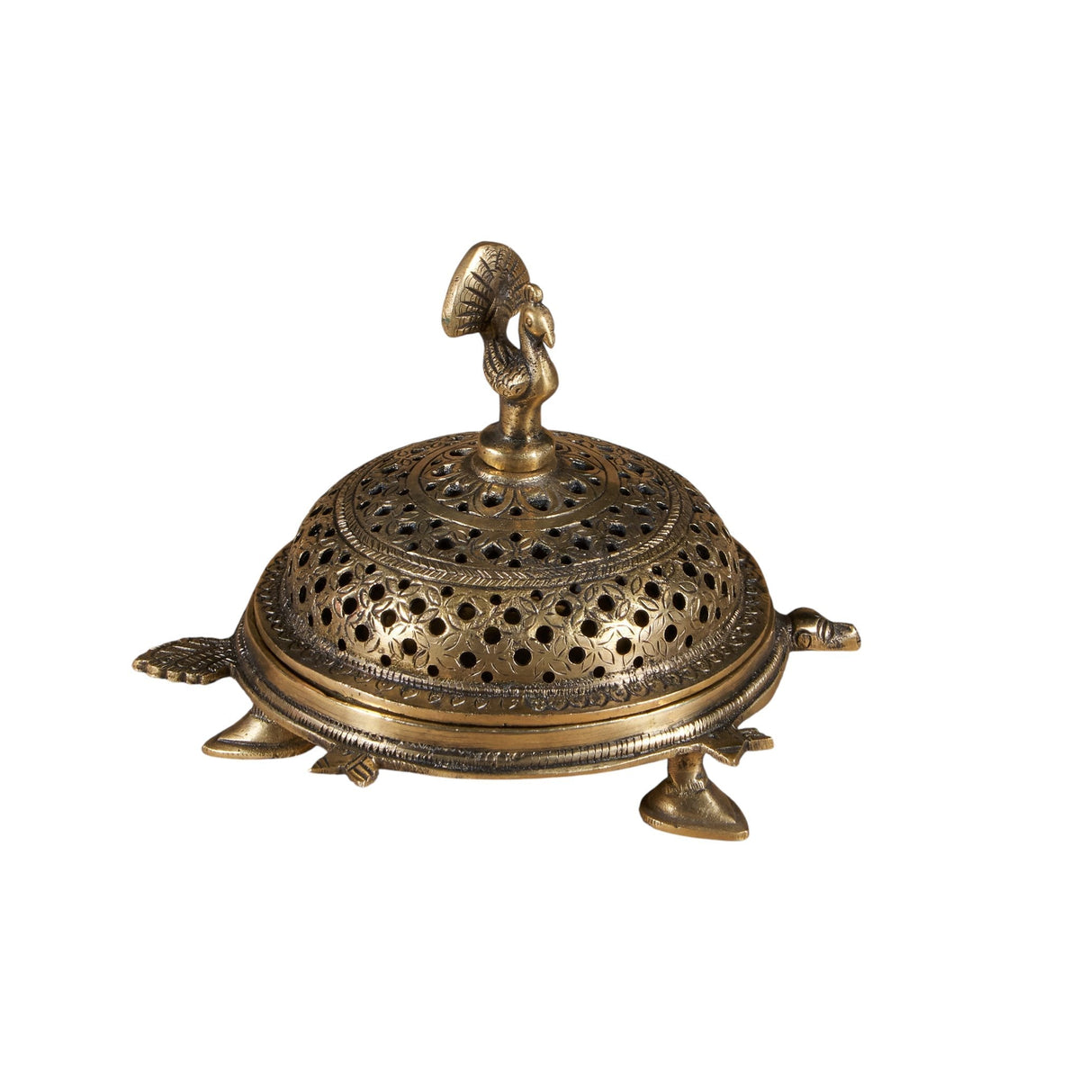 Peacock Motif Brass Incense Burner by Studio Vastu