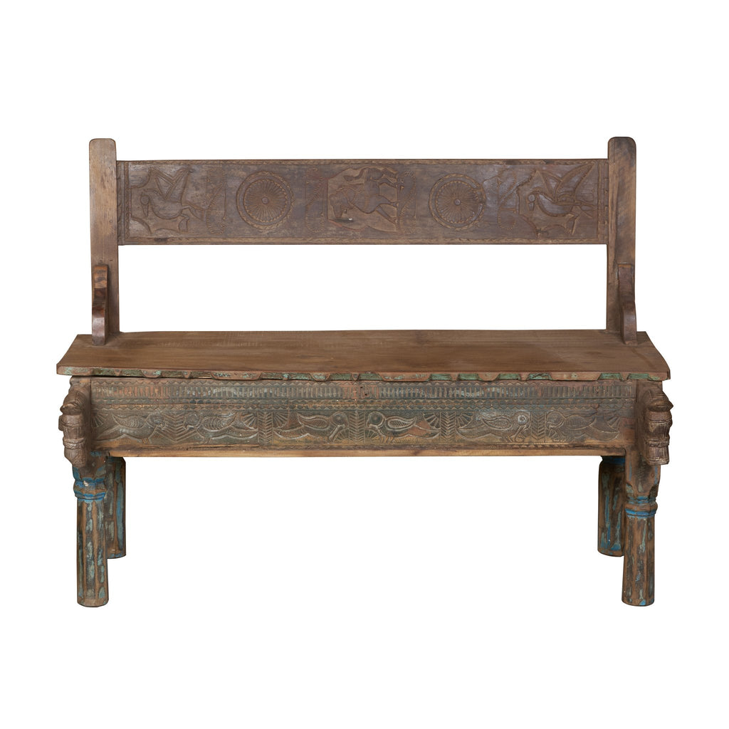 Peacock Motif Teak Haveli Bench by Studio Vastu