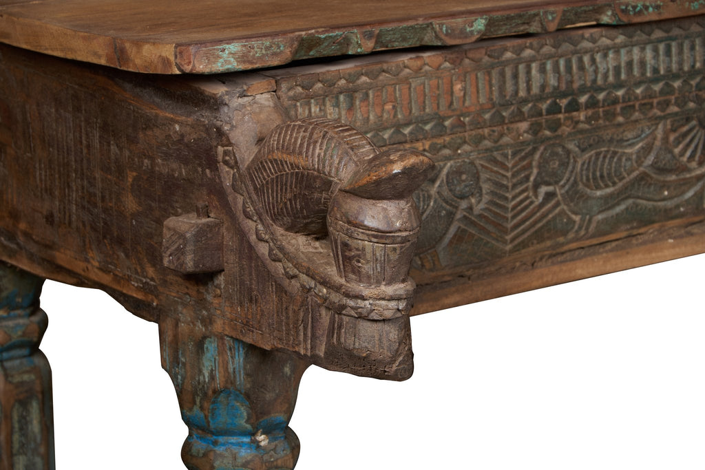 Peacock Motif Teak Haveli Bench by Studio Vastu