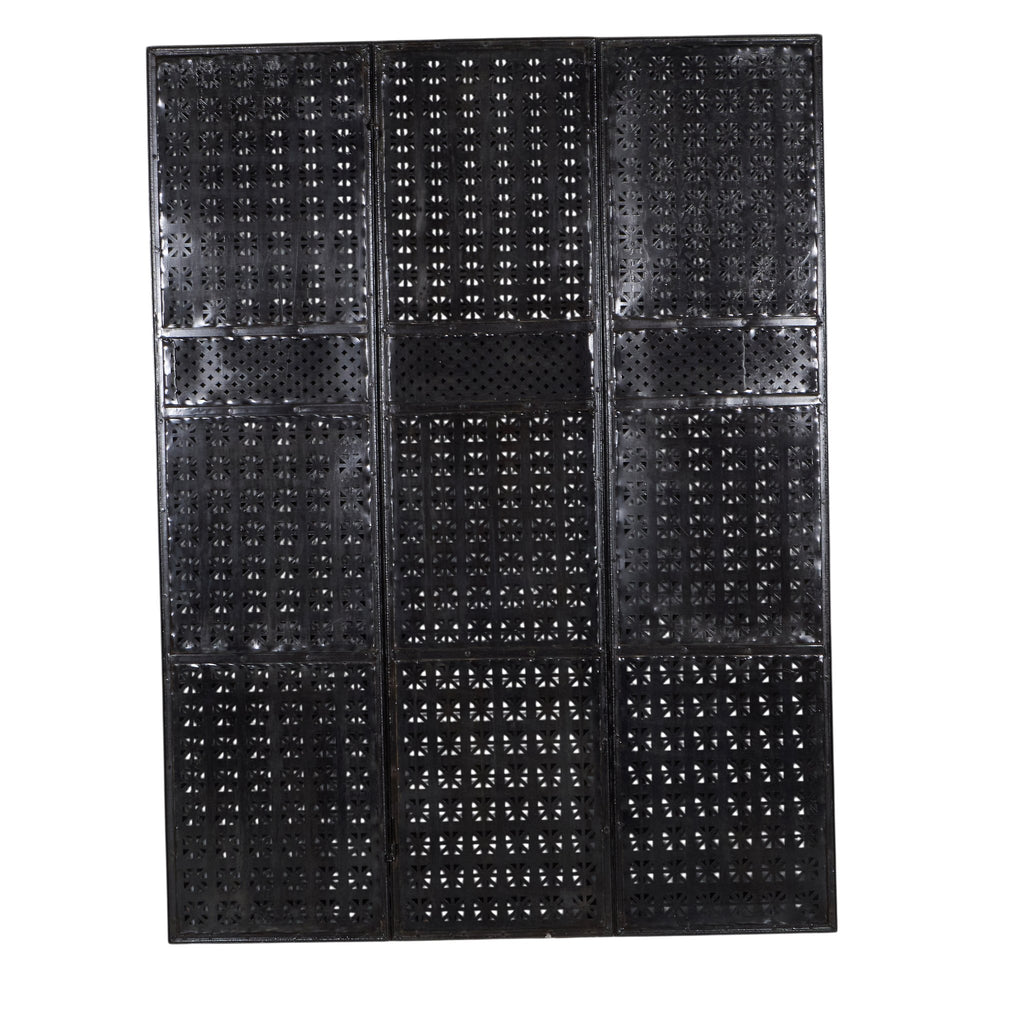 Perforated Black Iron 3-Panel Screen by Studio Vastu