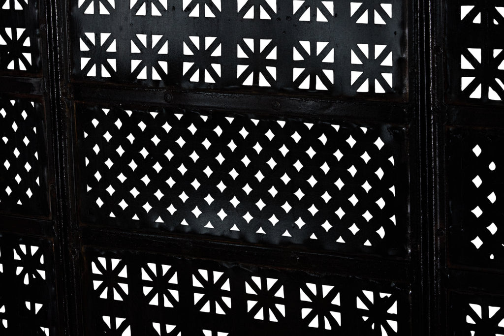 Perforated Black Iron 3-Panel Screen by Studio Vastu